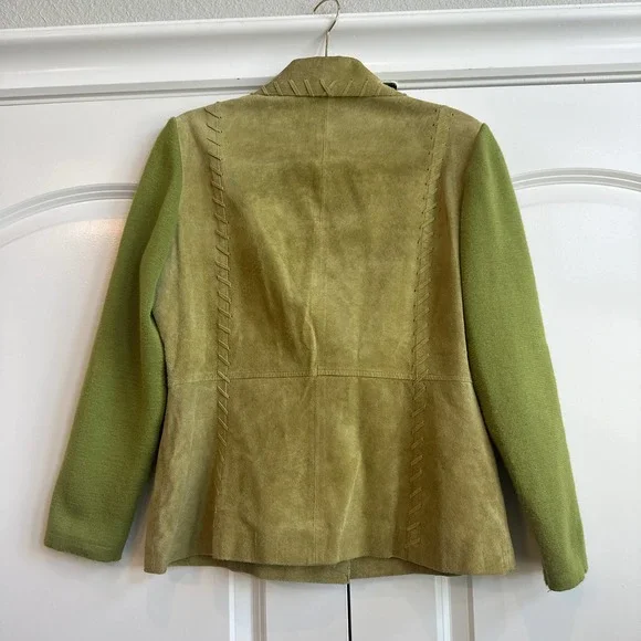 StoneBridge Chartreuse Leather and Wool Blend Single Closure Rustic, Boho Coat - Picture 5 of 7